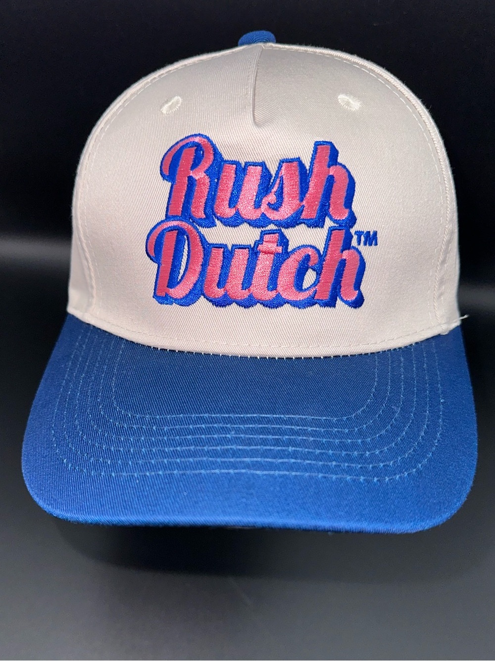 Dutch Bros Snapback Khaki, Pink & Blue Rush Dutch Baseball Cap Embroidered NWOT